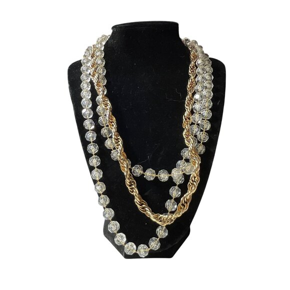Sarah Coventry Golden Ice 3 strand necklace Lucite beads and gold tone rope chai - Picture 3 of 9
